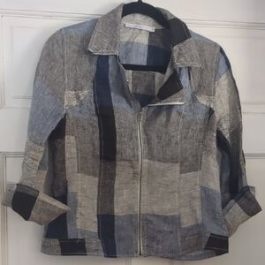 Stylish Patchwork 90% Linen Jacket in Blue, Black & White By Z Biz